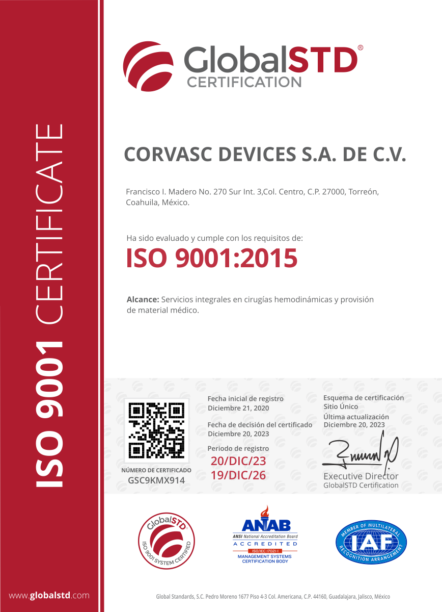 Vista previa del certificado ISO 9001 de Corvasc